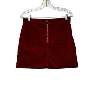 Madewell Burgundy Corduroy Mini Skirt Stretch‎ Denim Straight Size 26 Red Wine